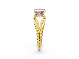 Yellow gold Fancy Pink Princess  Halo Twisted Band Four-Prong Ring_34