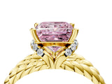 Yellow gold Fancy Pink Princess  Halo Twisted Band Four-Prong Ring_36