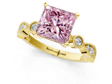 Yellow gold Fancy Pink Princess  Milgrain Bezel Diamond Engagement Ring with Solitaire Prong Setting_31