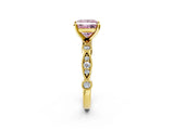 Yellow gold Fancy Pink Princess  Milgrain Bezel Diamond Engagement Ring with Solitaire Prong Setting_32