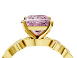Yellow gold Fancy Pink Princess  Milgrain Bezel Diamond Engagement Ring with Solitaire Prong Setting_34