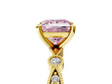 Yellow gold Fancy Pink Princess  Milgrain Bezel Diamond Engagement Ring with Solitaire Prong Setting_35