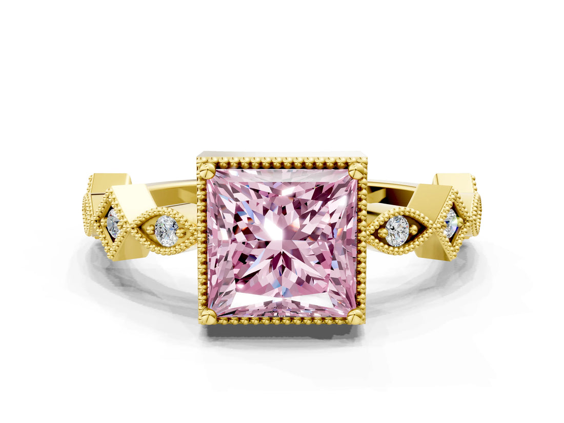 Yellow gold Fancy Pink Princess  Milgrain Marquise Diamond Twist Band Ring_62