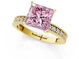 Yellow gold Fancy Pink Princess  Milgrain Pave Diamond Engagement Ring with Four-Prong Setting_1