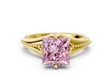 Yellow gold Fancy Pink Princess  Solitaire Beaded Band Six-Prong Setting