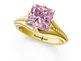 Yellow gold Fancy Pink Princess  Solitaire Beaded Band Six-Prong Setting_1