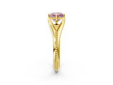 Yellow gold Fancy Pink Princess  Solitaire Beaded Band Six-Prong Setting_2