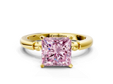 Yellow gold Fancy Pink Princess  Solitaire Beaded Band with Four-Prong Setting