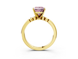 Yellow gold Fancy Pink Princess  Solitaire Beaded Band with Four-Prong Setting_3