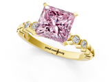 Yellow gold Fancy Pink Princess  Solitaire Bezel Accent Diamond Engagement Ring with Beaded Band and Four-Prong Setting_1