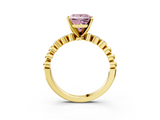 Yellow gold Fancy Pink Princess  Solitaire Bezel Accent Diamond Engagement Ring with Beaded Band and Four-Prong Setting_3