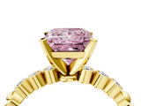 Yellow gold Fancy Pink Princess  Solitaire Bezel Accent Diamond Engagement Ring with Beaded Band and Four-Prong Setting_4