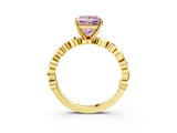 Yellow gold Fancy Pink Princess  Solitaire Bezel-Set Diamond Ring with Beaded Band and Four-Prong Setting_32