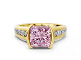 Yellow gold Fancy Pink Princess  Solitaire Bezel-Set Diamond Ring with Channel-Set Band