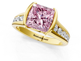 Yellow gold Fancy Pink Princess  Solitaire Bezel-Set Diamond Ring with Channel-Set Band_1