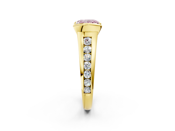 Yellow Gold Princess Cut Half Bezel Engagement Ring Setting for Fancy Pink Center