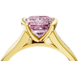Yellow gold Fancy Pink Princess  Solitaire Bezel-Set Diamond Ring with Channel-Set Band_4