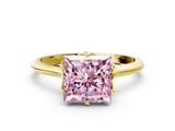 Yellow gold Fancy Pink Princess  Solitaire Cathedral Diamond Ring with Six-Prong Setting