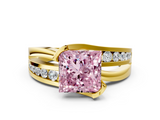 Yellow gold Fancy Pink Princess  Solitaire Channel-Set Split Shank Ring with Tension Prong Setting_3