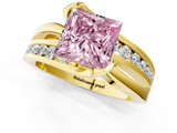 Yellow gold Fancy Pink Princess  Solitaire Channel-Set Split Shank Ring with Tension Prong Setting_4