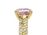 Yellow gold Fancy Pink Princess  Solitaire Chevron Pave Diamond Engagement Ring with Six-Prong Setting_5