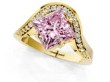 Yellow gold Fancy Pink Princess  Solitaire Diamond Engagement Ring with Pave Band and Four-Prong Setting 2