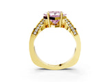 Yellow gold Fancy Pink Princess  Solitaire Diamond Engagement Ring with Pave Band and Four-Prong Setting 4