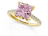 Yellow gold Fancy Pink Princess  Solitaire Diamond Engagement Ring with Pave Band and Six-Prong Setting_1