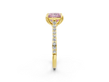 Yellow gold Fancy Pink Princess  Solitaire Diamond Engagement Ring with Pave Band and Six-Prong Setting_2