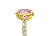 Yellow gold Fancy Pink Princess  Solitaire Diamond Engagement Ring with Pave Band and Six-Prong Setting_5