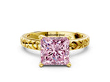 Yellow gold Fancy Pink Princess  Solitaire Diamond Engagement Ring with XO Engraved Band and Four-Prong Setting 1