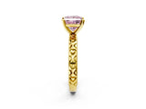 Yellow gold Fancy Pink Princess  Solitaire Diamond Engagement Ring with XO Engraved Band and Four-Prong Setting 3