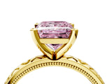 Yellow gold Fancy Pink Princess  Solitaire Diamond Engagement Ring with XO Engraved Band and Four-Prong Setting 5