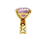 Yellow gold Fancy Pink Princess  Solitaire Diamond Engagement Ring with XO Engraved Band and Four-Prong Setting