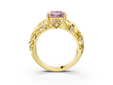 Yellow gold Fancy Pink Princess  Solitaire Diamond Leaf Vine Band with Prong Setting_3