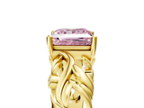 Yellow gold Fancy Pink Princess  Solitaire Diamond Leaf Vine Band with Prong Setting_5