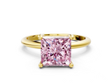 Yellow gold Fancy Pink Princess  Solitaire Diamond Ring with 4-Prong Setting on a Classic Band_3