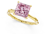 Yellow gold Fancy Pink Princess  Solitaire Diamond Ring with Bamboo Band and Four-Prong Setting_1