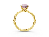 Yellow gold Fancy Pink Princess  Solitaire Diamond Ring with Bamboo Band and Four-Prong Setting_3