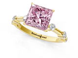 Yellow gold Fancy Pink Princess  Solitaire Diamond Ring with Bezel Set Side Stones and Prong Setting_1