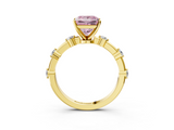 Yellow gold Fancy Pink Princess  Solitaire Diamond Ring with Bezel Set Side Stones and Prong Setting_3