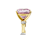 Yellow gold Fancy Pink Princess  Solitaire Diamond Ring with Bezel Set Side Stones and Prong Setting_5