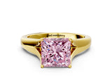 Yellow gold Fancy Pink Princess  Solitaire Diamond Ring with Cathedral Band and Four-Prong Setting_29