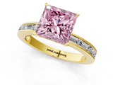 Yellow gold Fancy Pink Princess  Solitaire Diamond Ring with Channel-Set Baguette Band and Four-Prong Setting_1