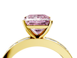 Yellow gold Fancy Pink Princess  Solitaire Diamond Ring with Channel-Set Baguette Band and Four-Prong Setting_4