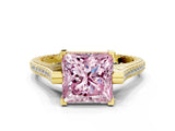 Yellow gold Fancy Pink Princess  Solitaire Diamond Ring with Channel Set Band and Bezel Prong Setting_51