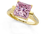 Yellow gold Fancy Pink Princess  Solitaire Diamond Ring with Channel Set Band and Bezel Prong Setting_52