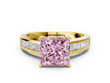 Yellow gold Fancy Pink Princess  Solitaire Diamond Ring with Channel-Set Band and Four-Prong Setting_3