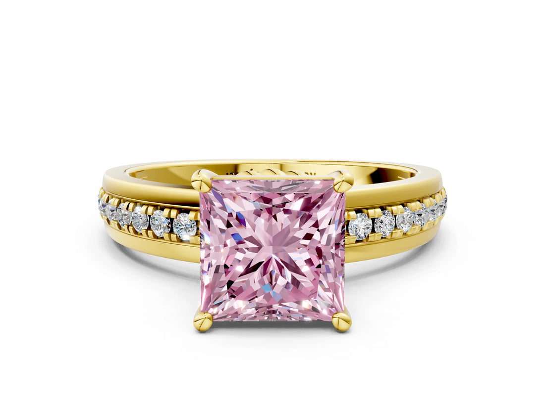 Yellow gold Fancy Pink Princess  Solitaire Diamond Ring with Channel Set Band and Six-Prong Setting_29