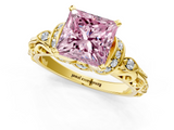 Yellow gold Fancy Pink Princess  Solitaire Diamond Ring with Filigree Band and Four-Prong Setting_1